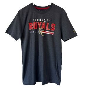 New Era MLB KC Royals Shirt M USA Flag 2023 Patriotic Short Sleeve Gray PRISTINE